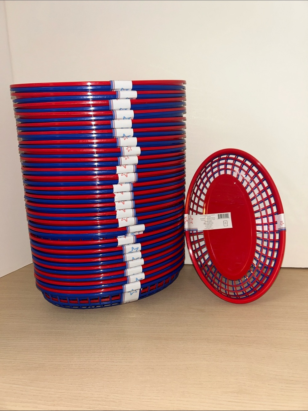 Red and Blue Plastic Serving Baskets - 25 Sets of Two, 50 Total!!!